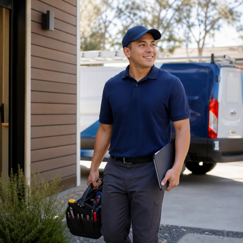 Professional technician carrying tools for residential ADU installation service in San Antonio, TX